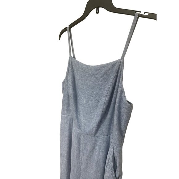 Old Navy Spaghetti Strap Cropped Wide Leg‎ Jumpsuit Linen Blend Chambray Smocked - Picture 3 of 11
